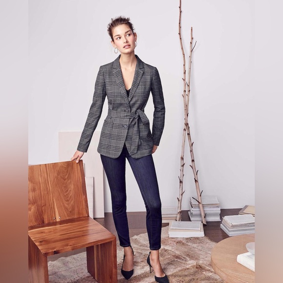 Ann Taylor Petite Menswear Plaid Belted Blazer 8P - Picture 3 of 10